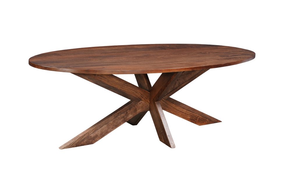 Brown Solid Wood Cross Leg Base Oval Dining Table - 92-inch