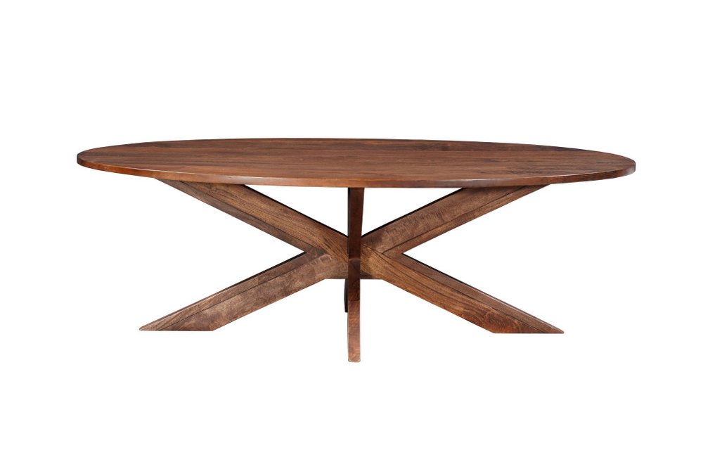 Brown Solid Wood Cross Leg Base Oval Dining Table - 92-inch