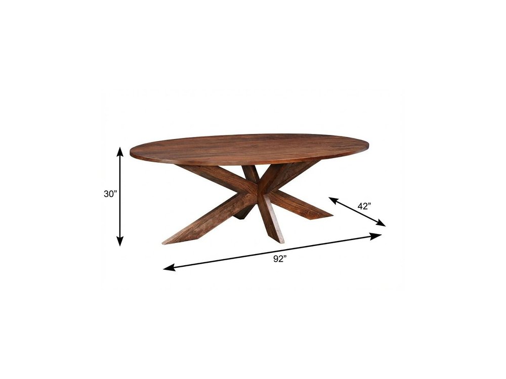 Brown Solid Wood Cross Leg Base Oval Dining Table - 92-inch