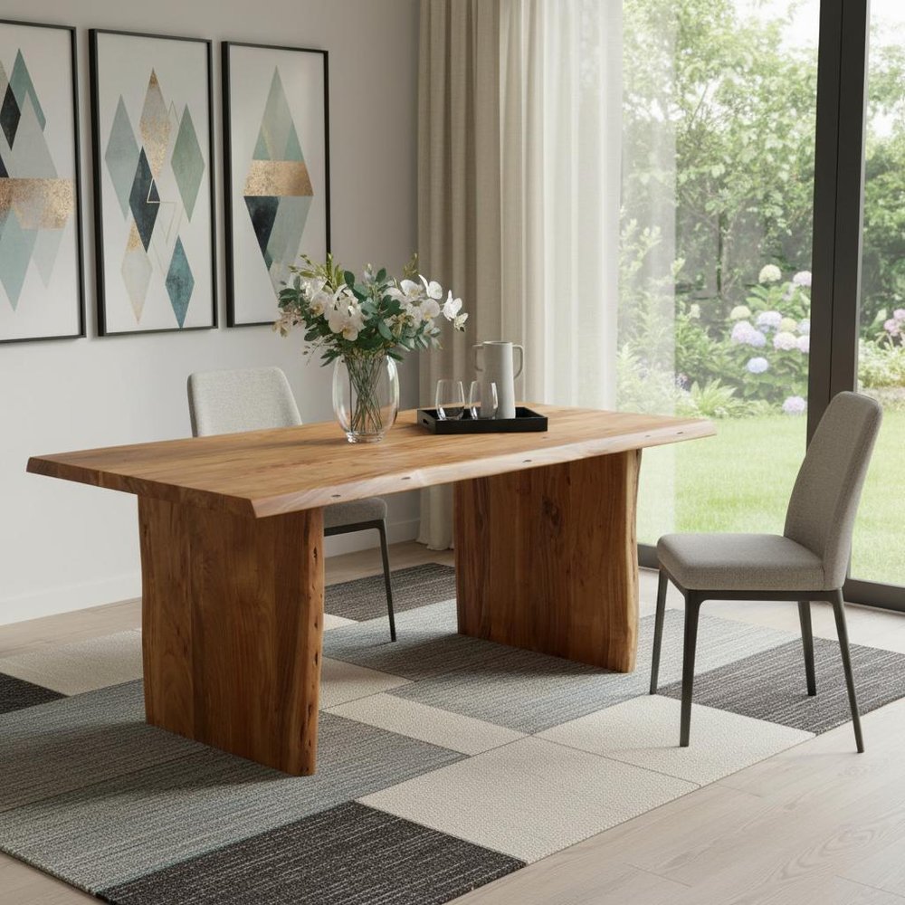 Natural Solid Wood Live Edge Sled Base Dining Table - 72-inch