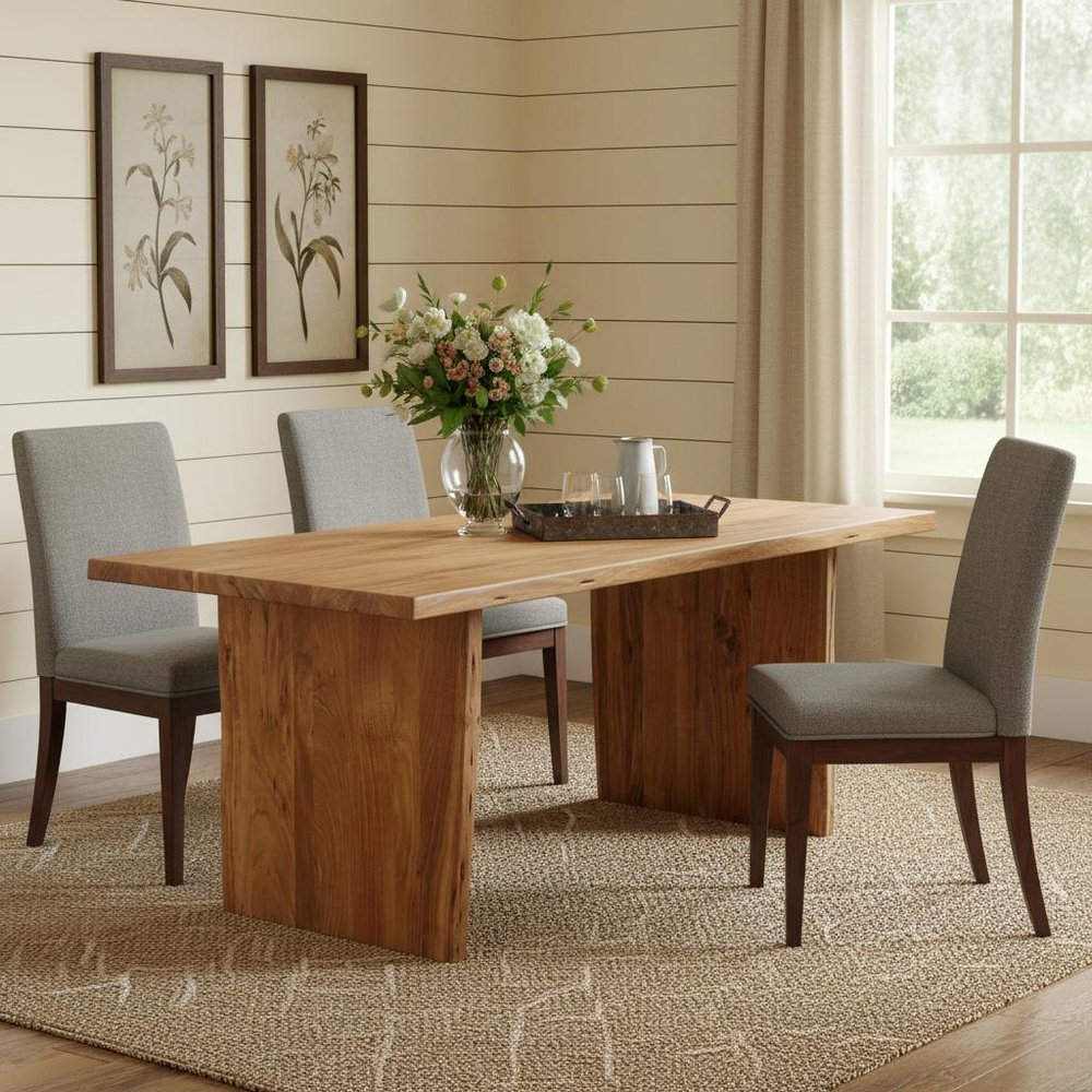 Natural Solid Wood Live Edge Sled Base Dining Table - 72-inch