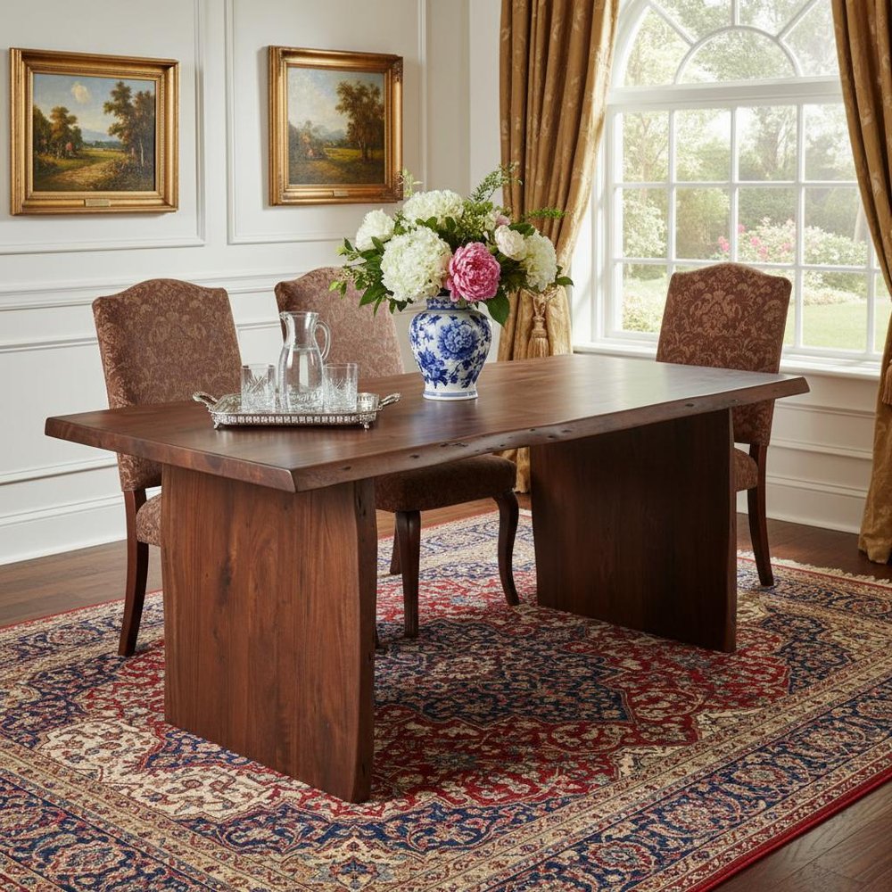 Brown Solid Wood Live Edge Sled Base Dining Table - 72-inch