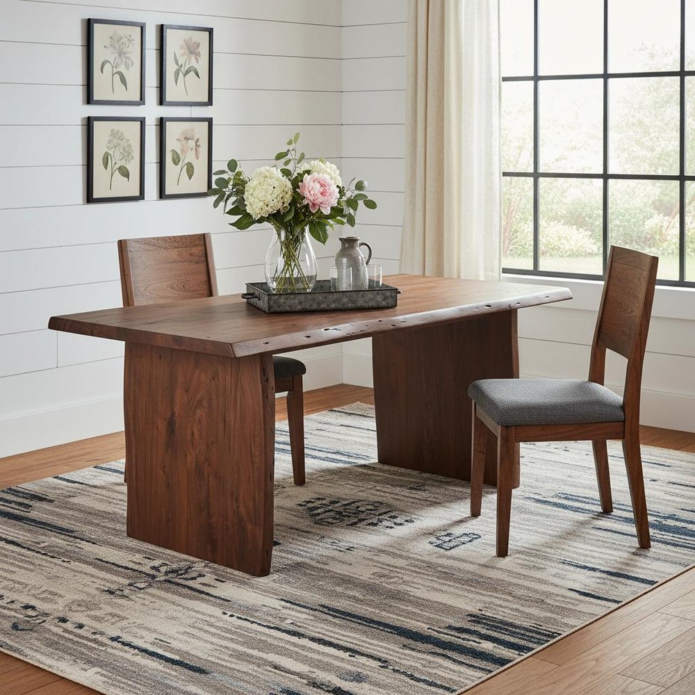 Brown Solid Wood Live Edge Sled Base Dining Table - 72-inch