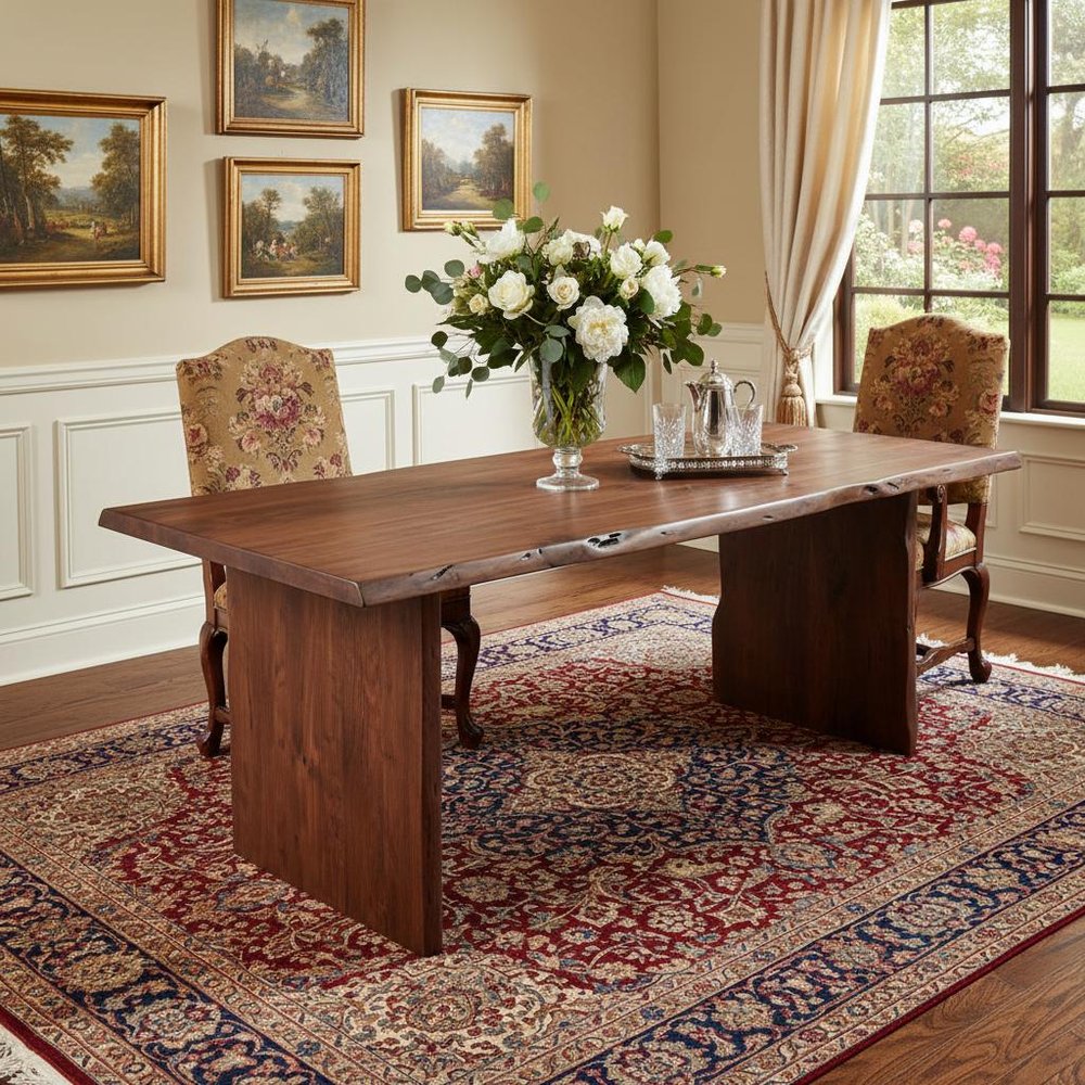 Brown Solid Wood Live Edge Sled Base Dining Table - 84-inch