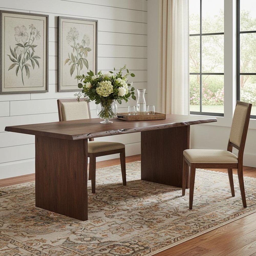 Brown Solid Wood Live Edge Sled Base Dining Table - 84-inch