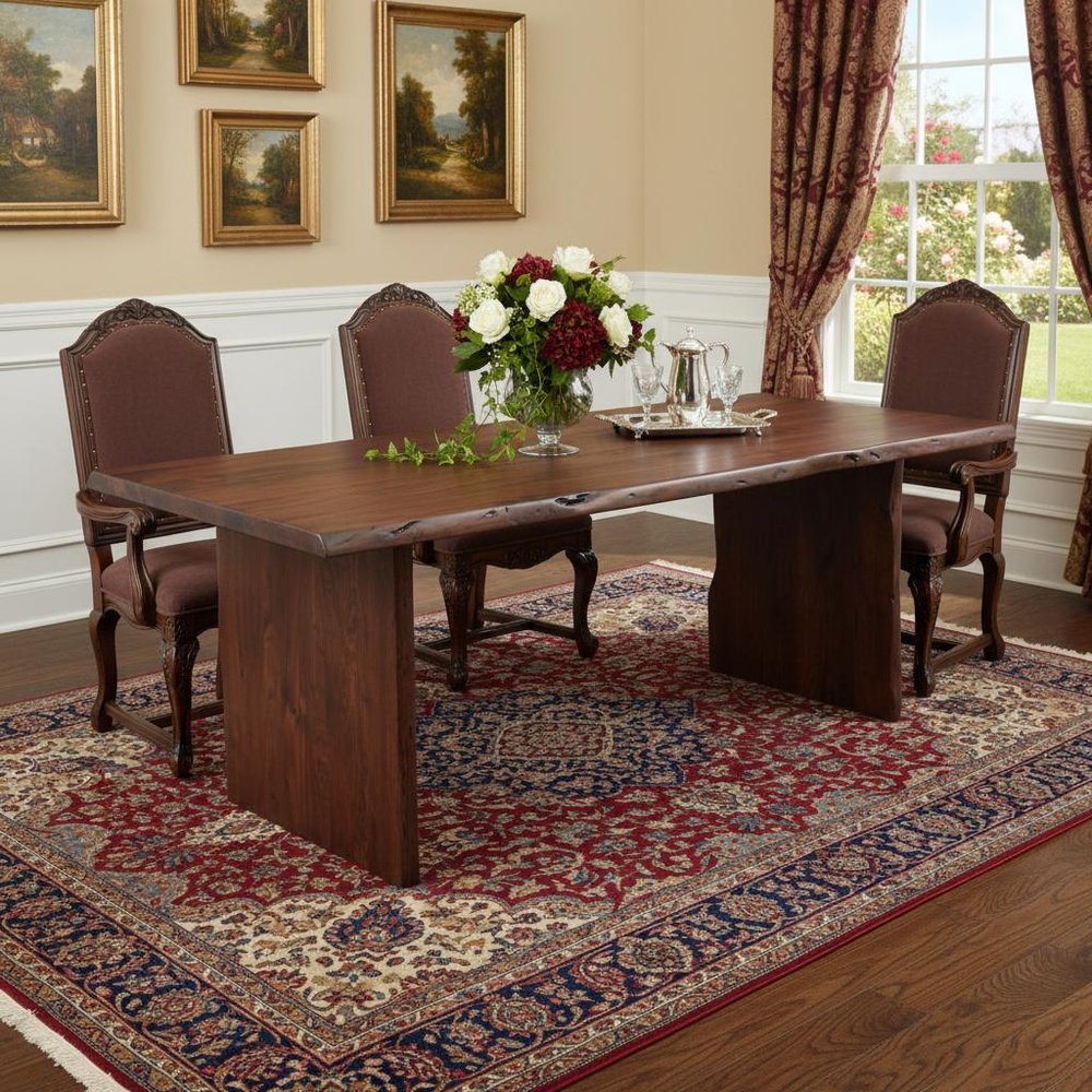 Brown Solid Wood Live Edge Sled Base Dining Table - 96-inch
