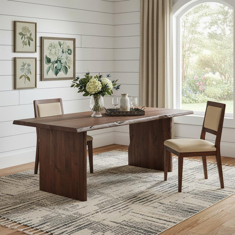 Brown Solid Wood Live Edge Sled Base Dining Table - 96-inch