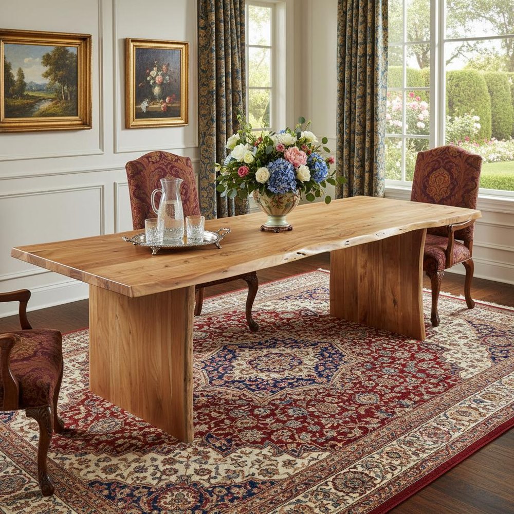 Natural Solid Wood Live Edge Sled Base Dining Table - 108-inch