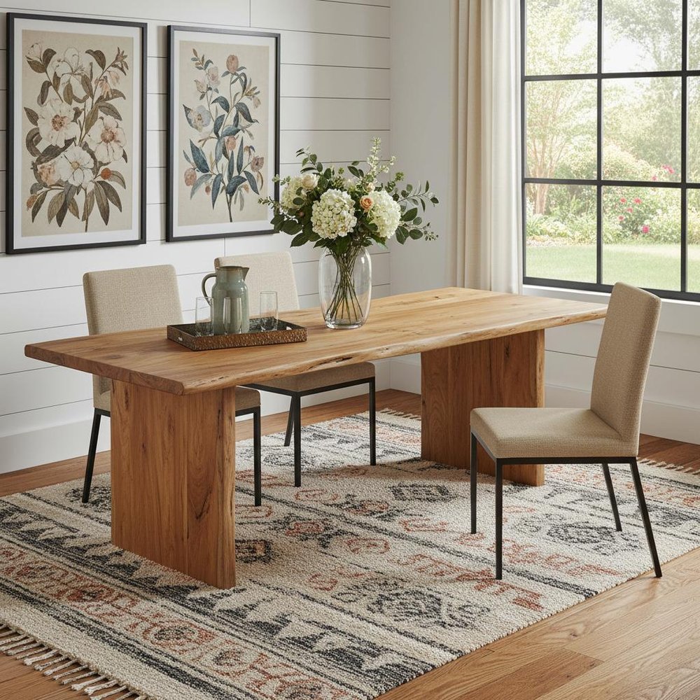 Natural Solid Wood Live Edge Sled Base Dining Table - 108-inch