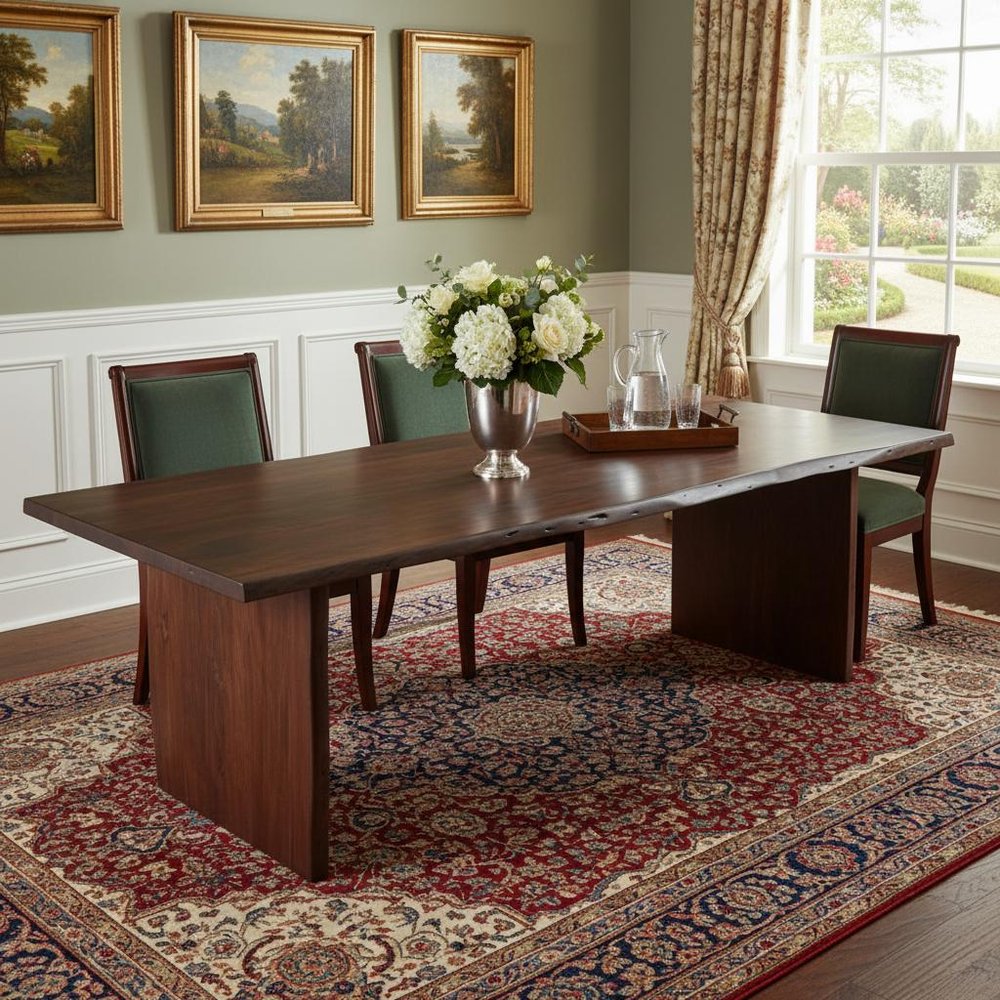 Brown Solid Wood Live Edge Sled Base Dining Table - 108-inch