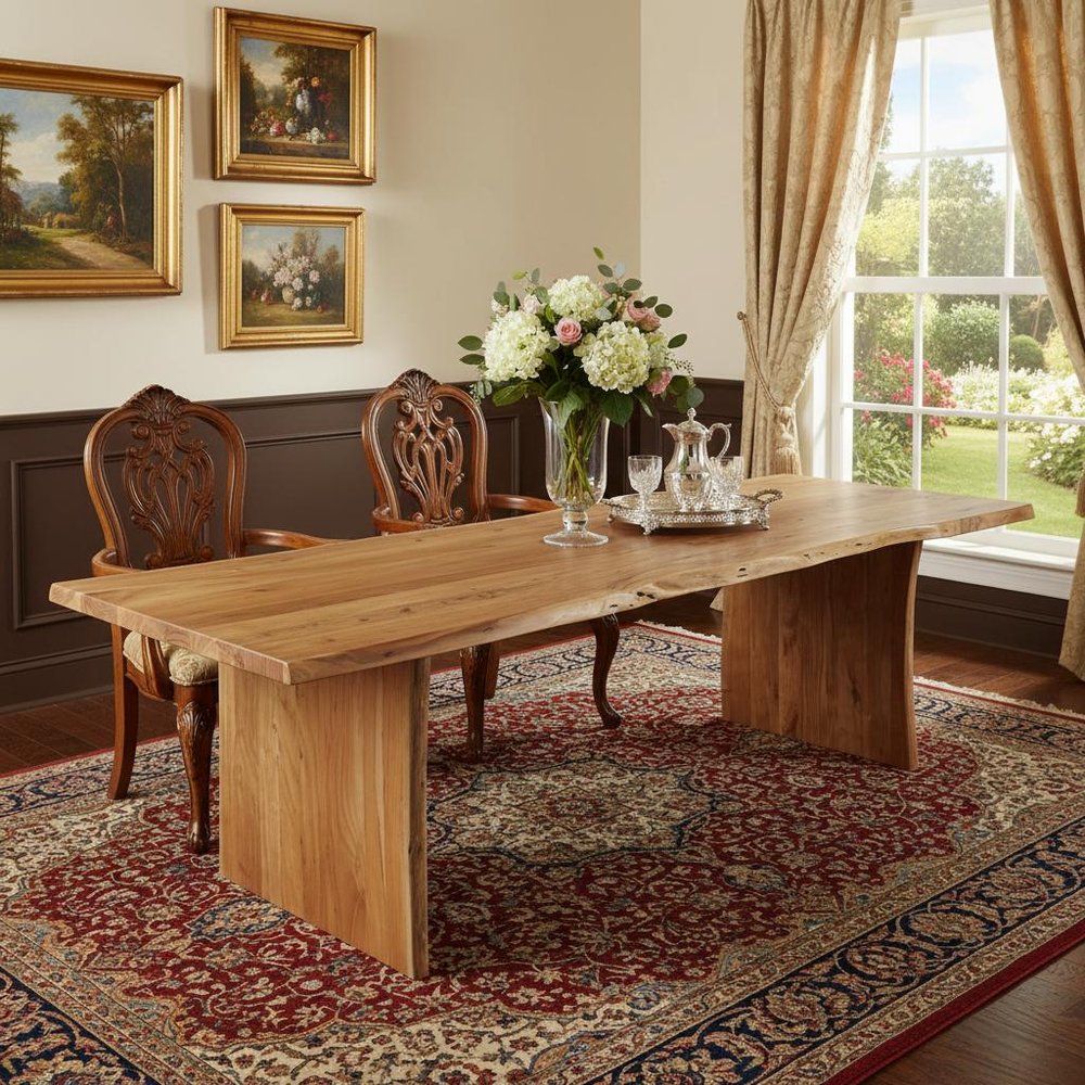 Brown Solid Wood Live Edge Sled Base Dining Table - 120-inch