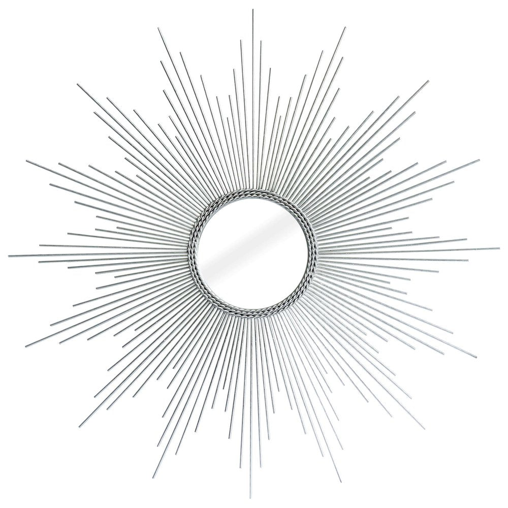 Silver Metal Sunburst Geometric Framed Accent Mirror - 32-inch