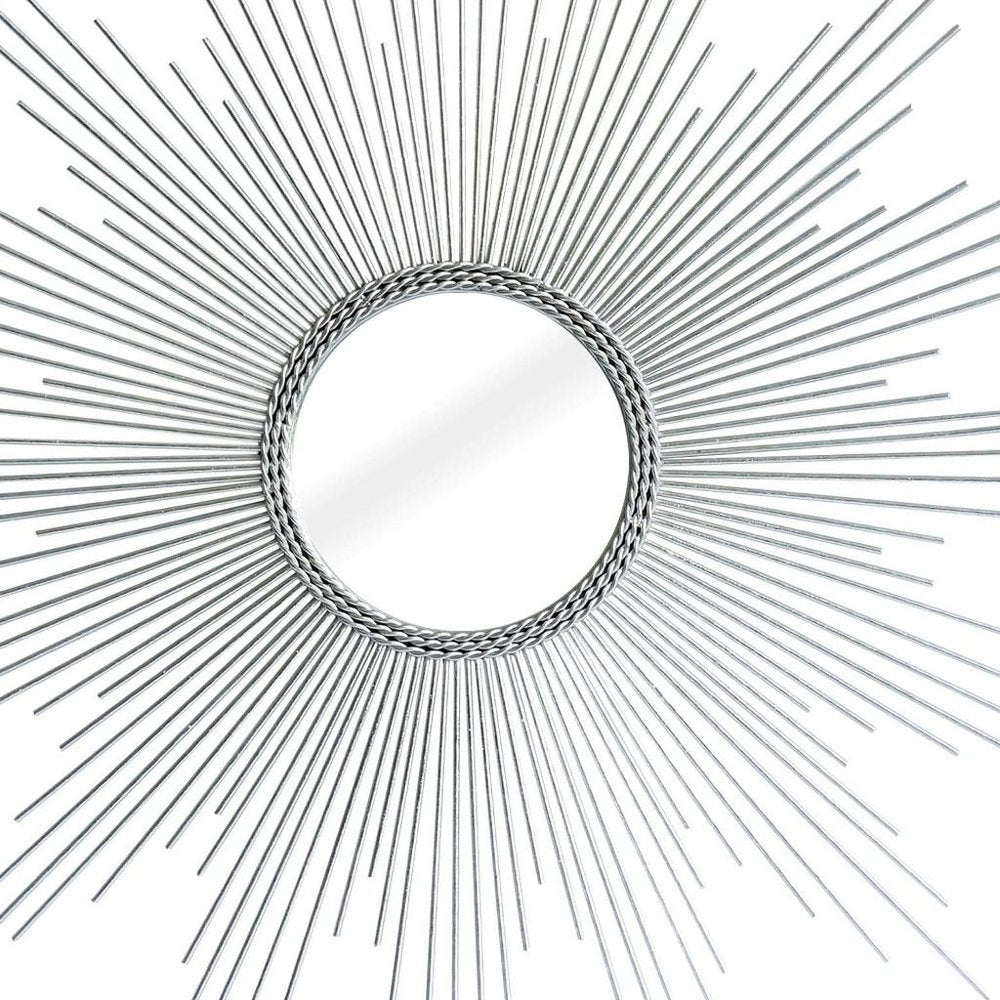 Silver Metal Sunburst Geometric Framed Accent Mirror - 32-inch