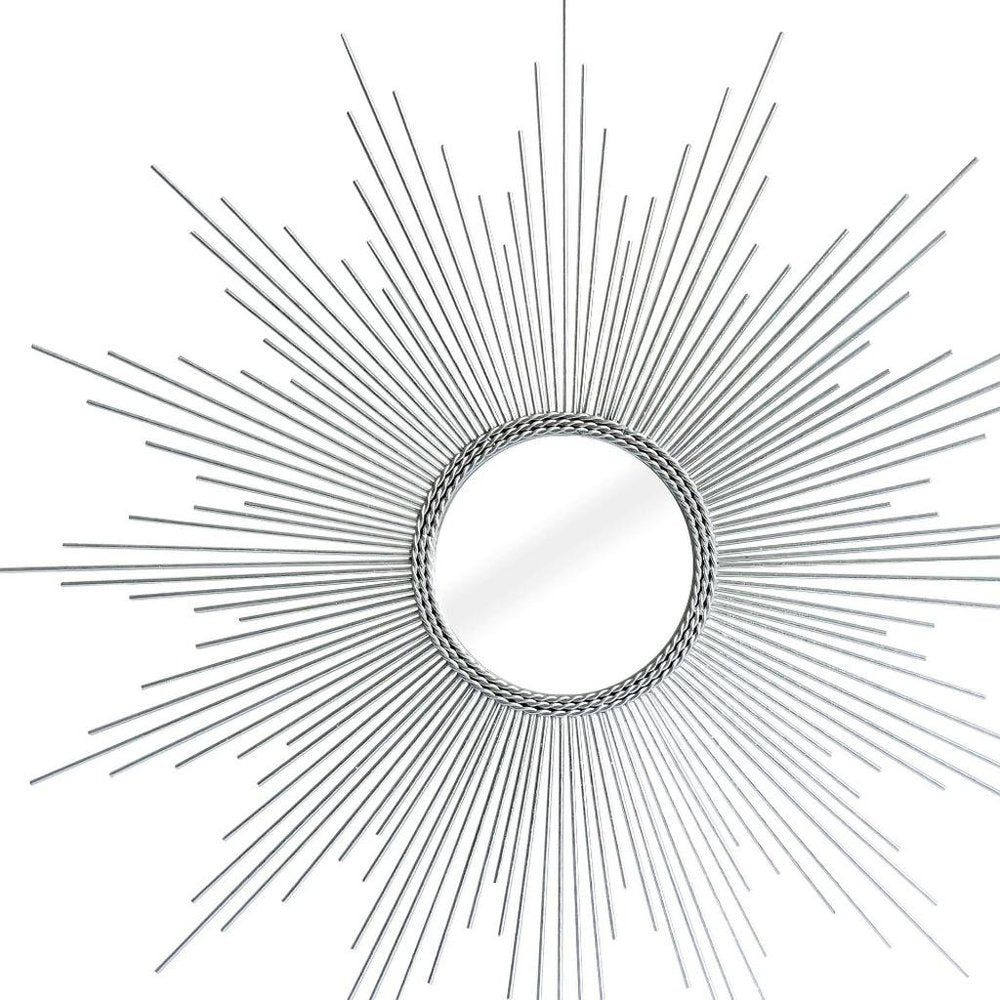 Silver Metal Sunburst Geometric Framed Accent Mirror - 32-inch