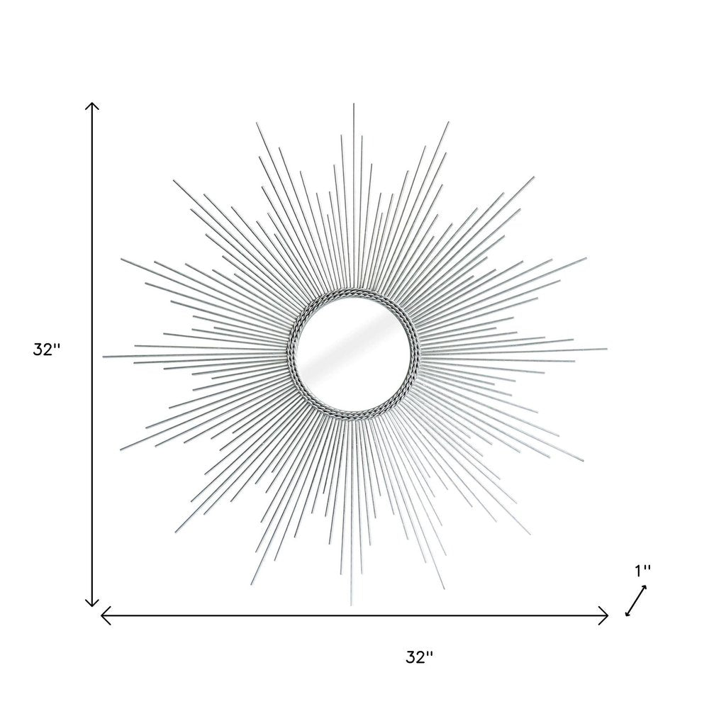 Silver Metal Sunburst Geometric Framed Accent Mirror - 32-inch
