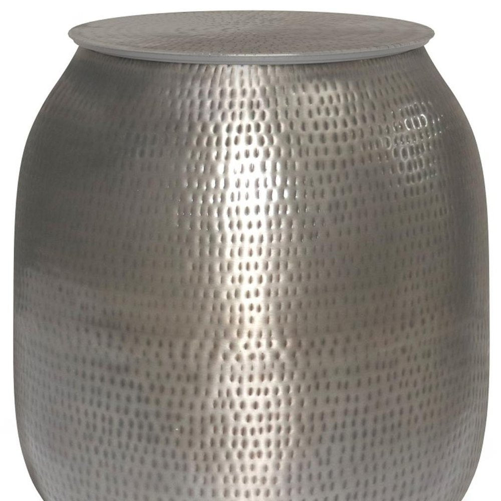 Silver Distressed Iron Round Drum End Table and Trunk Storage