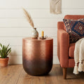Copper and Black Iron Round Drum End Table - 22-inch
