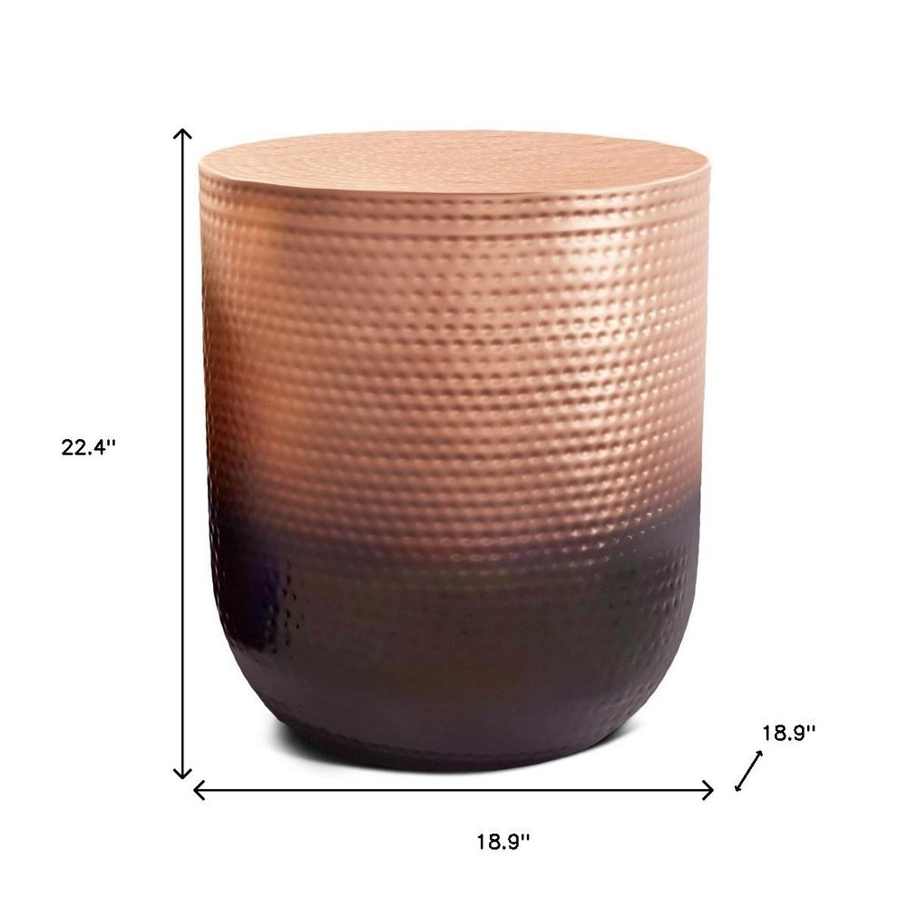 Copper and Black Iron Round Drum End Table - 22-inch