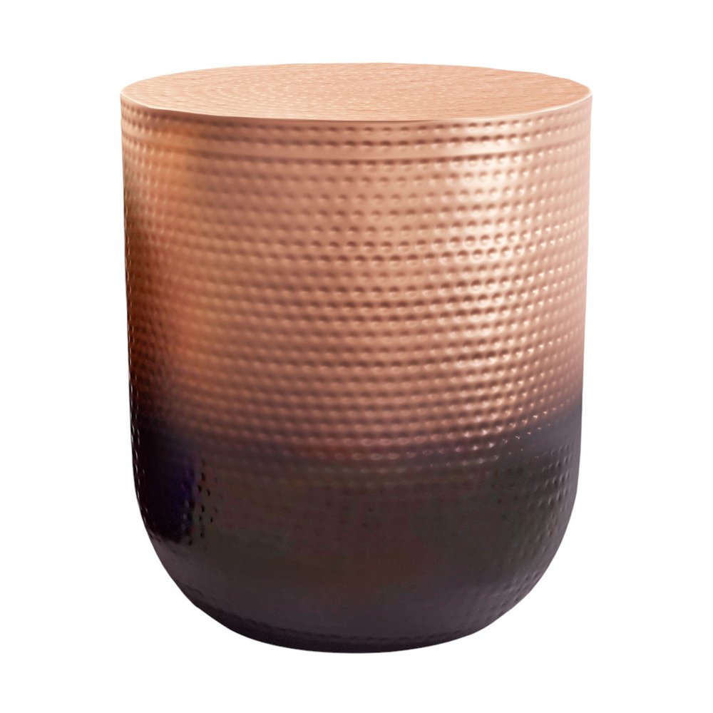 Copper and Black Iron Round Drum End Table - 22-inch