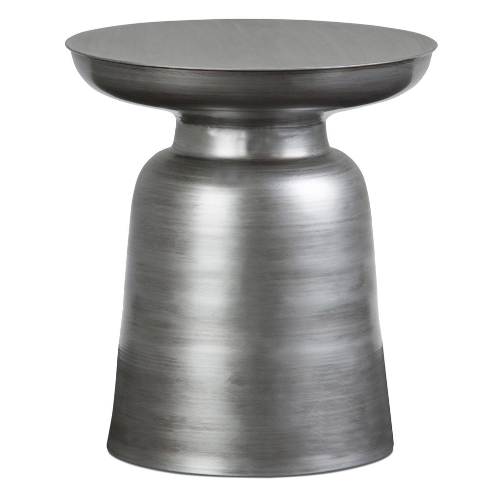 Silver Iron Round Pedestal End Table - 18-inch