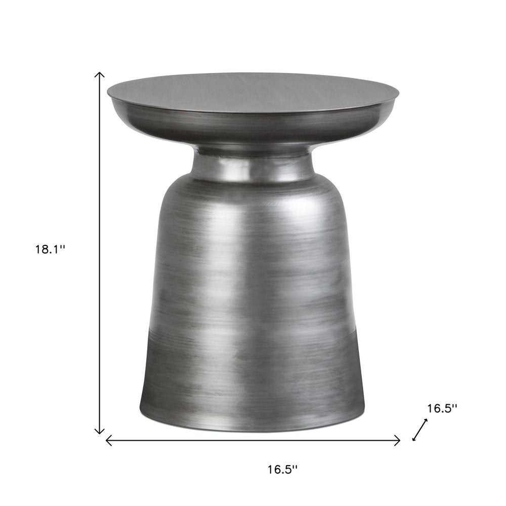 Silver Iron Round Pedestal End Table - 18-inch