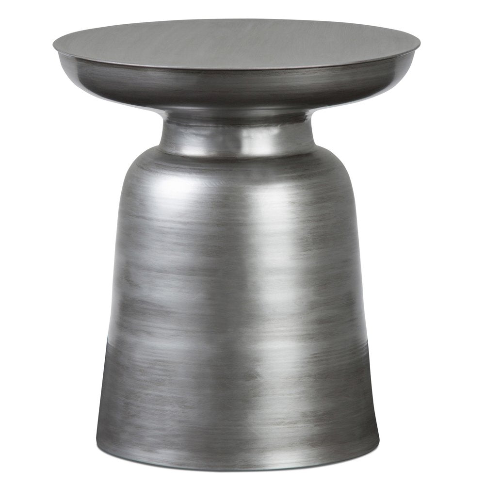 Silver Iron Round Pedestal End Table - 18-inch