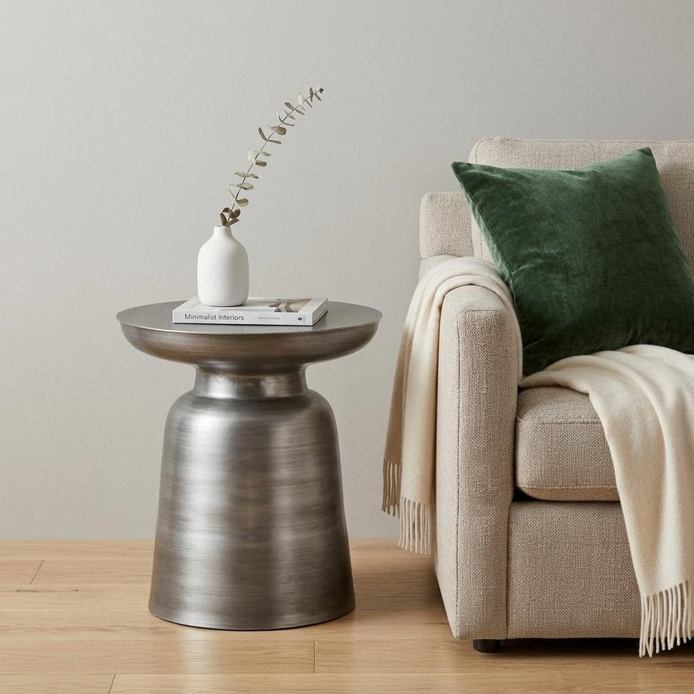 Silver Iron Round Pedestal End Table - 18-inch