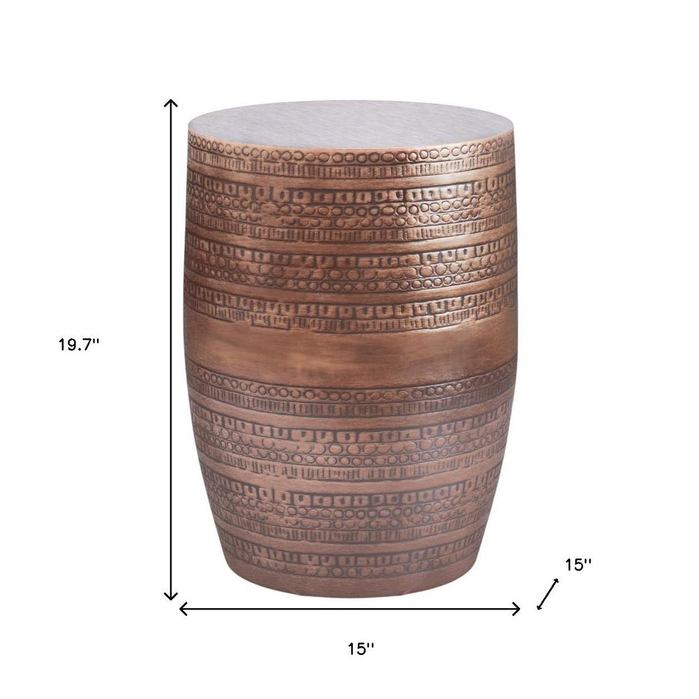 Copper Distressed Iron Round Drum End Table - 20-inch