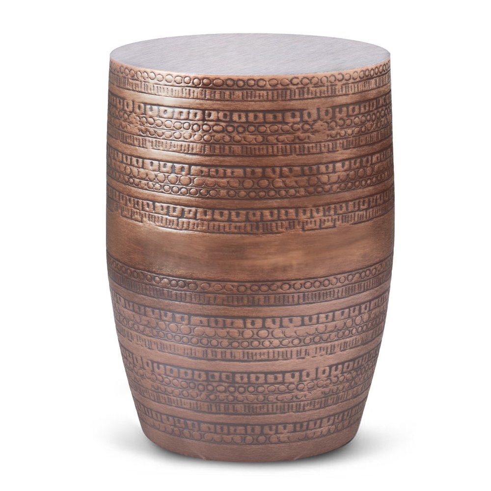 Copper Distressed Iron Round Drum End Table - 20-inch