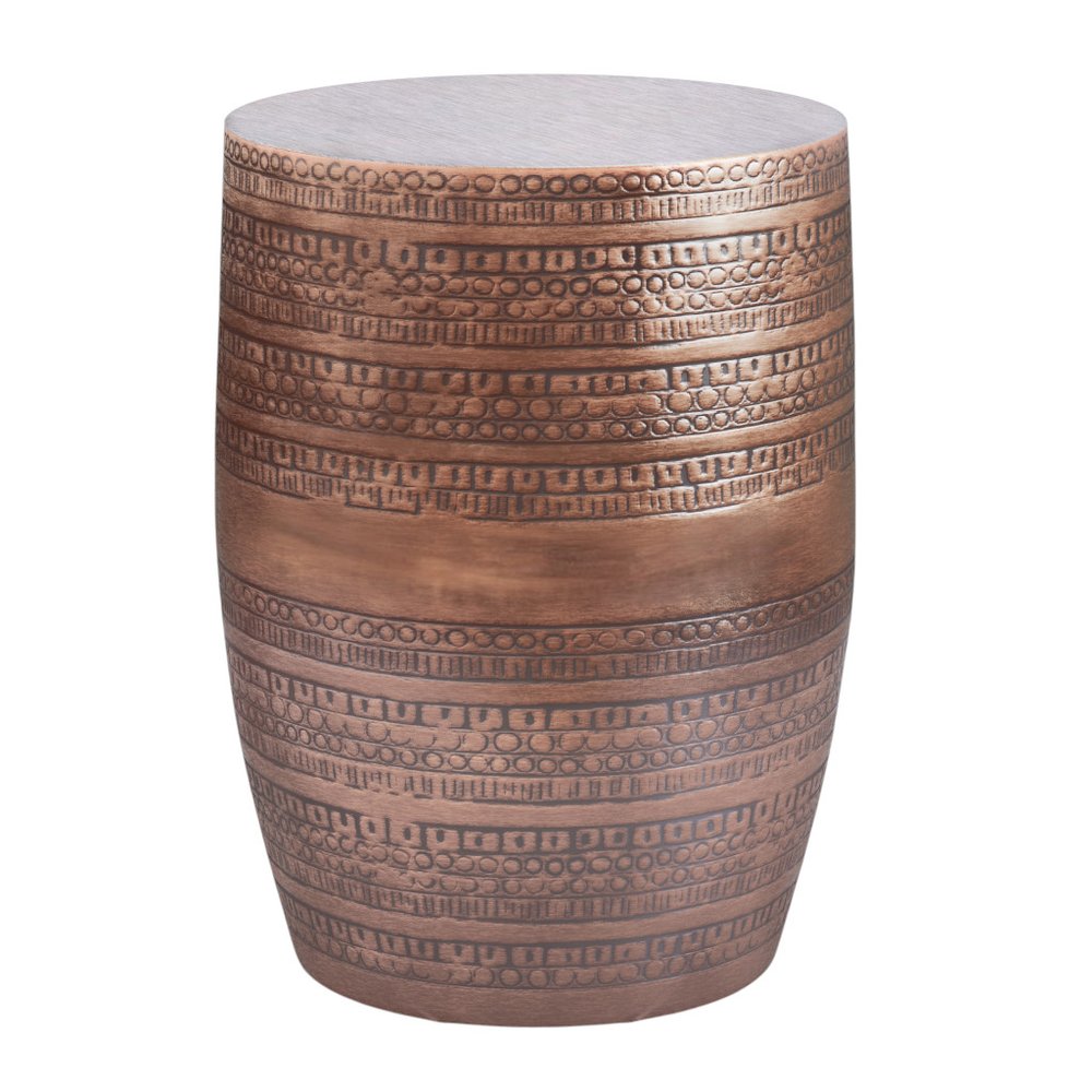 Copper Distressed Iron Round Drum End Table - 20-inch