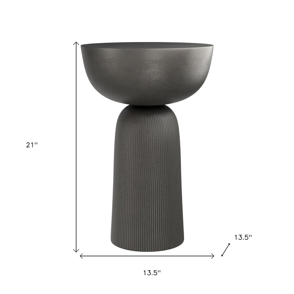 Black Aluminum Round Pedestal End Table - 21-inch