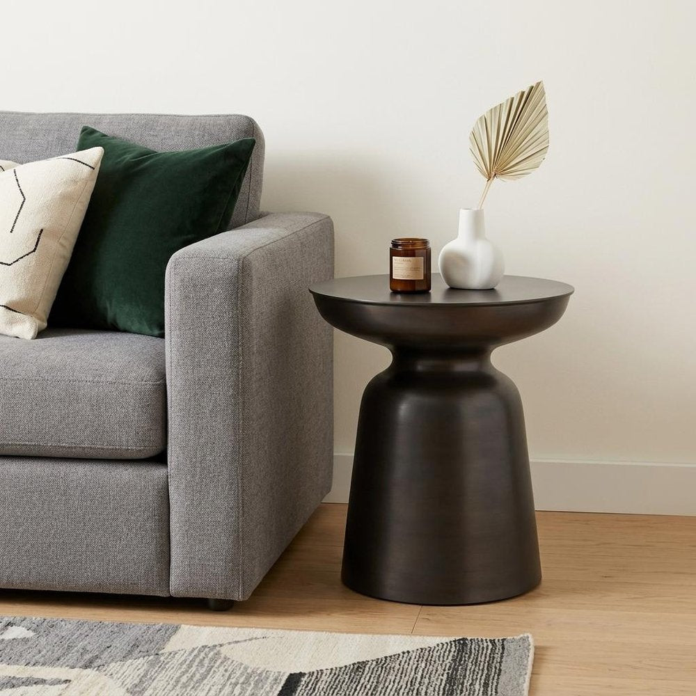 Copper Iron Round Pedestal End Table - 18-inch