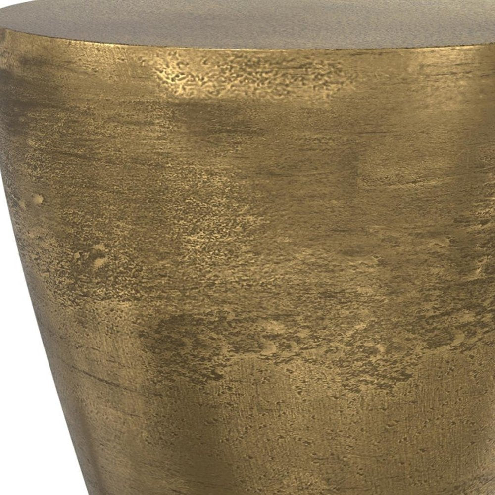 Antiqued Brass Aluminum Round Drum End Table - 18-inch