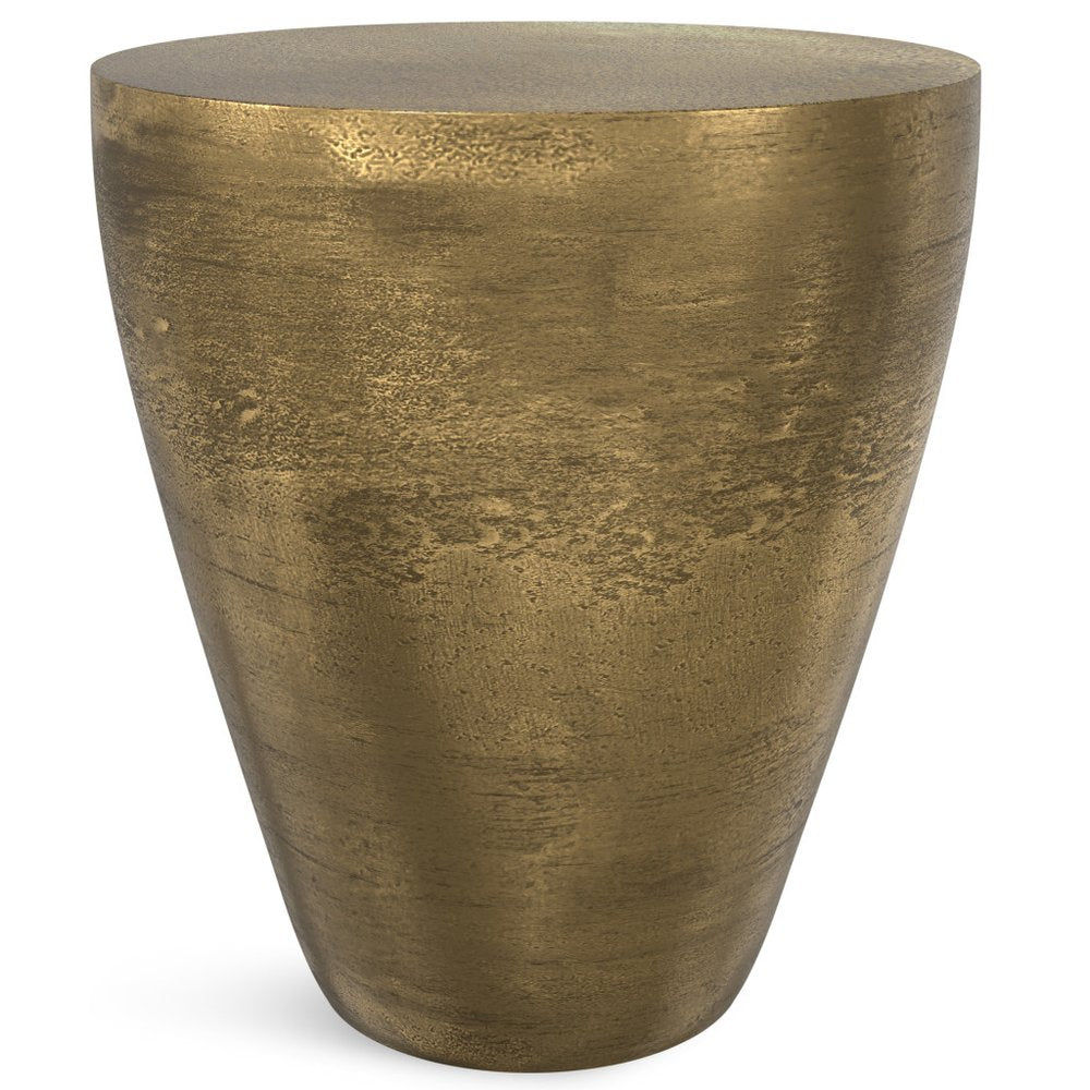 Antiqued Brass Aluminum Round Drum End Table - 18-inch