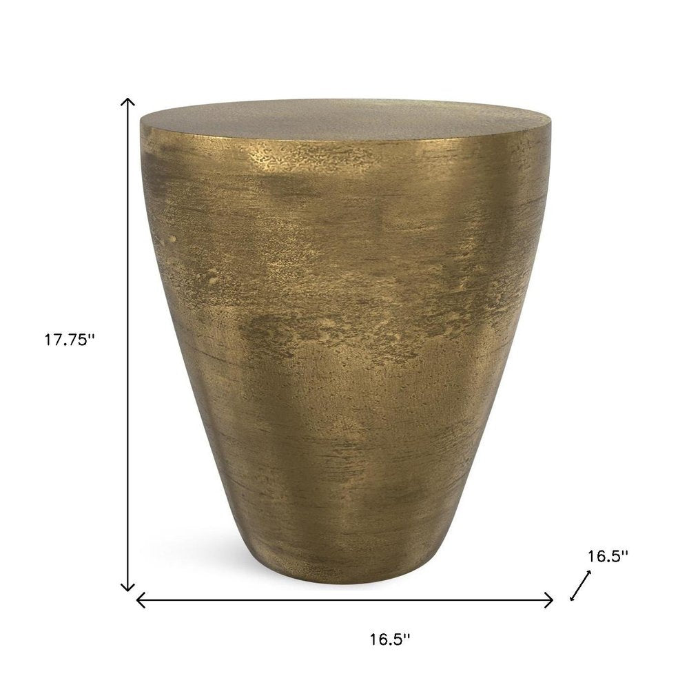 Antiqued Brass Aluminum Round Drum End Table - 18-inch