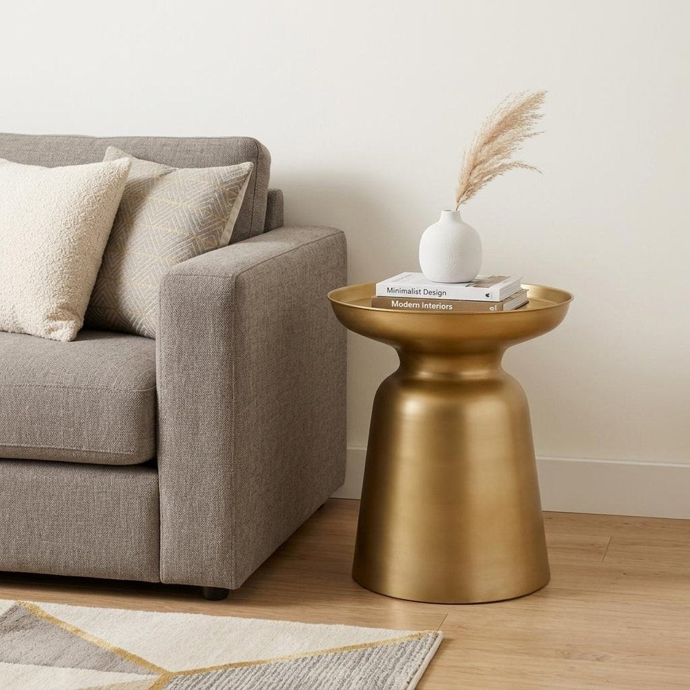 Gold Iron Round Pedestal End Table - 18-inch