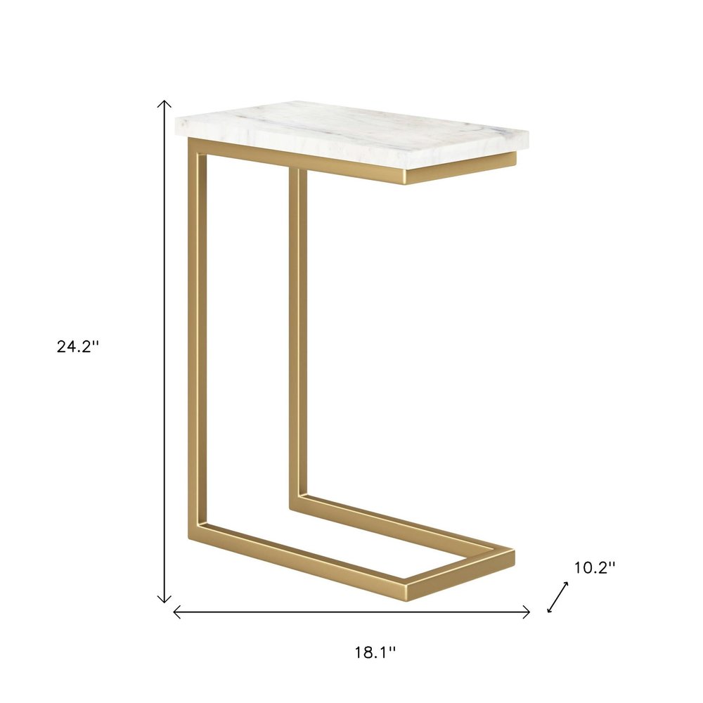 White and Gold Marble and Iron End Table - 24-inch