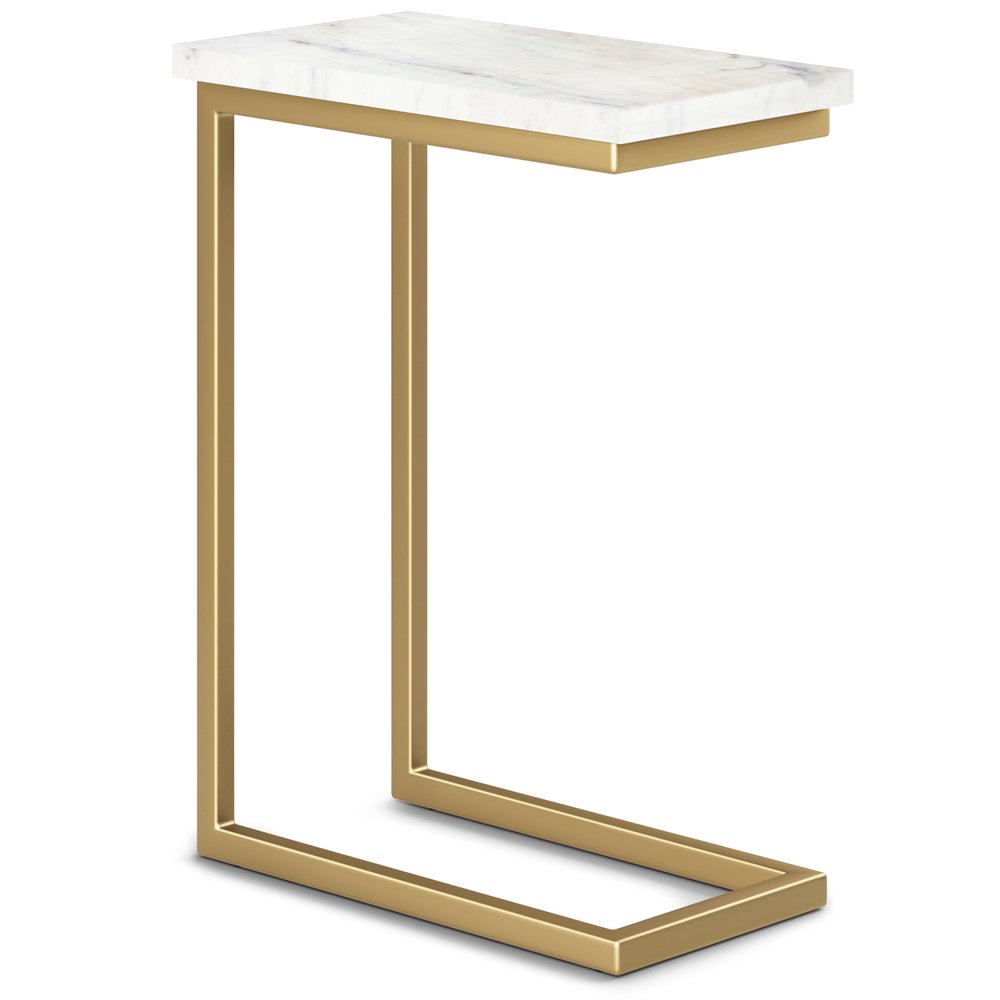 White and Gold Marble and Iron End Table - 24-inch