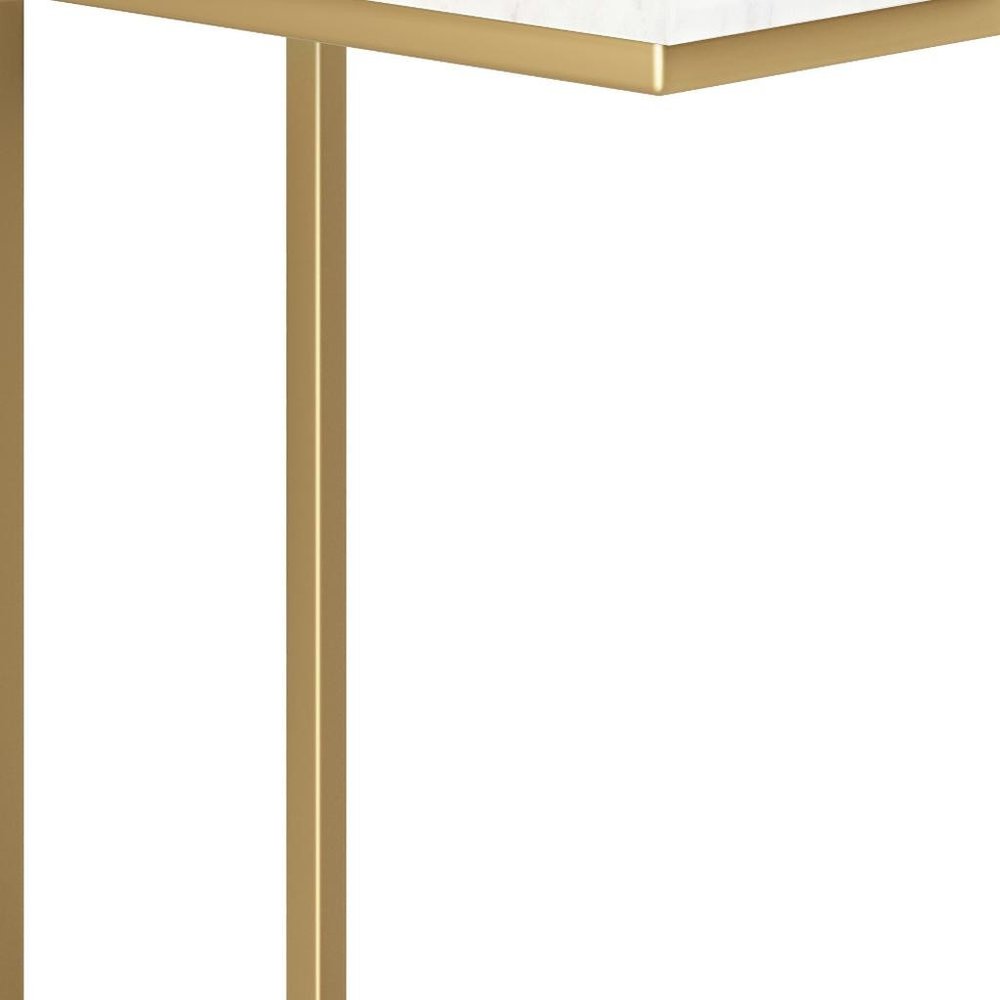 White and Gold Marble and Iron End Table - 24-inch