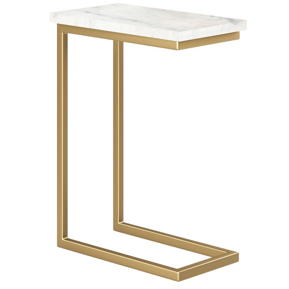 White and Gold Marble and Iron End Table - 24-inch