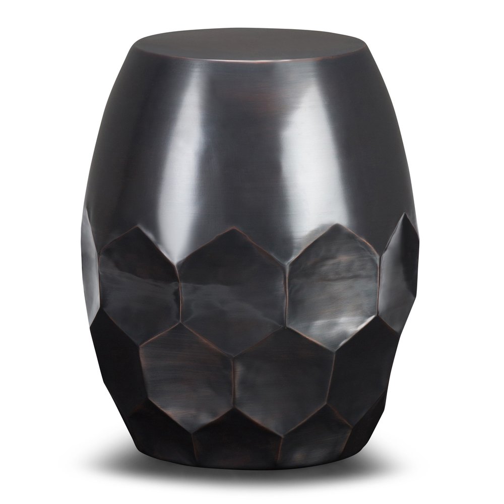 Copper Distressed Iron Round Drum End Table - 20-inch