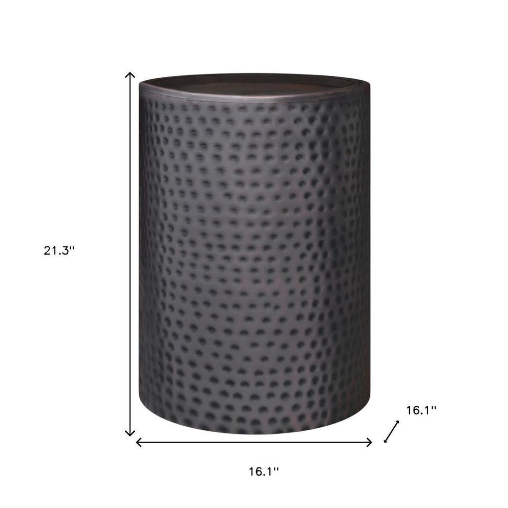 Copper Iron Round Drum End Table - 21-inch