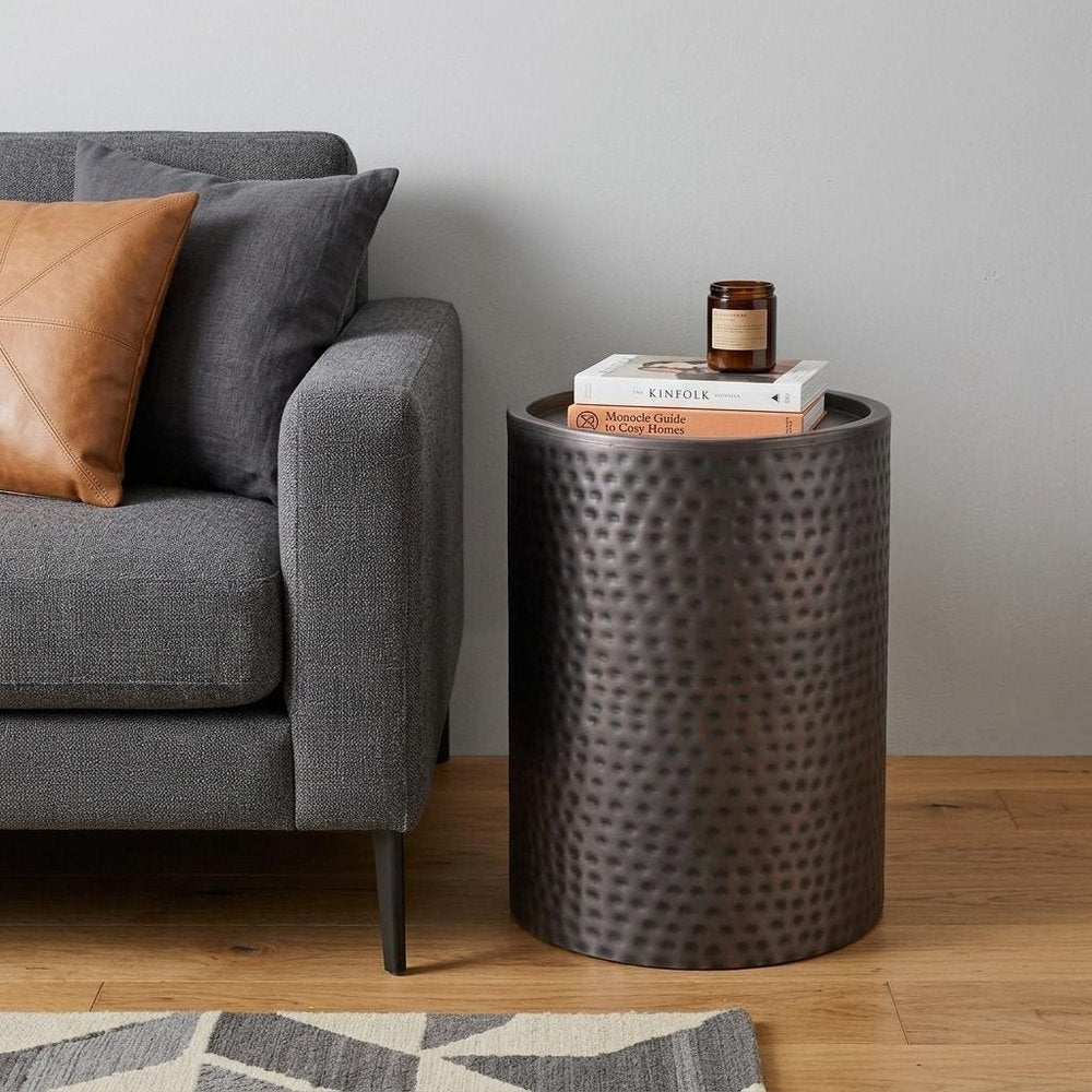 Copper Iron Round Drum End Table - 21-inch