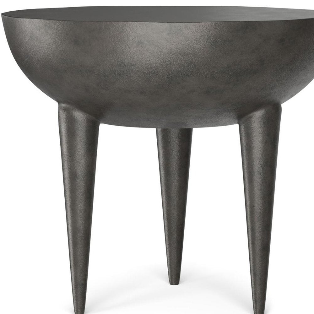 Graphite Distressed Aluminum Round End Table - 18-inch