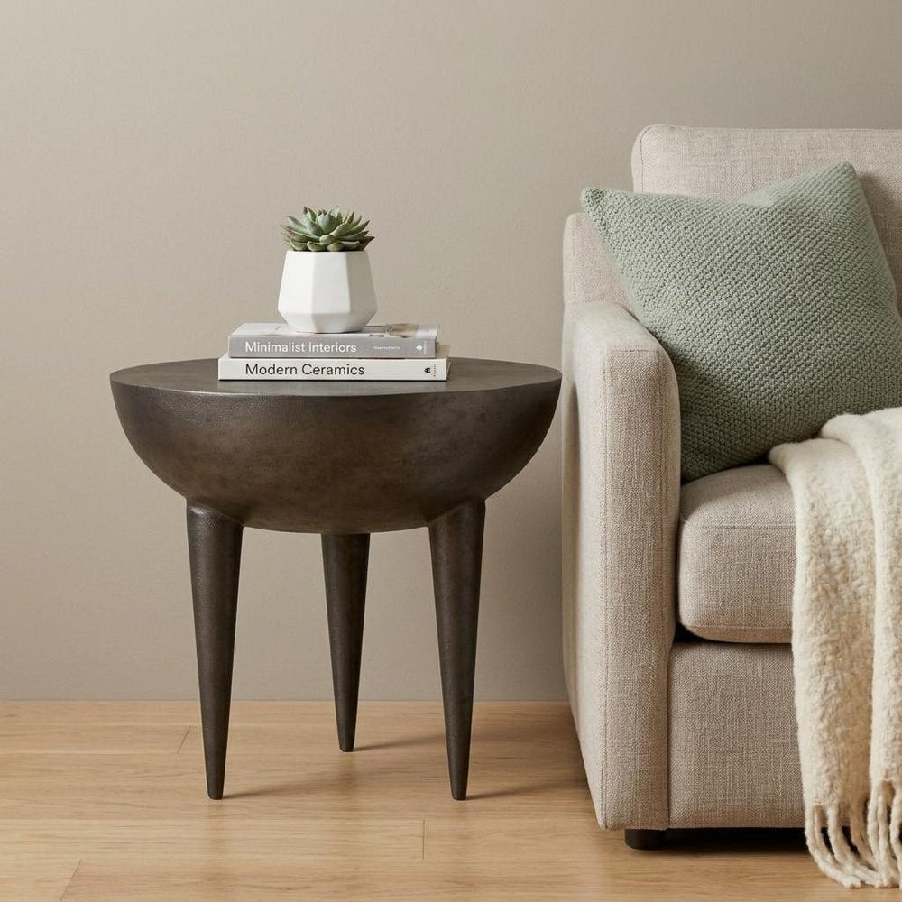 Graphite Distressed Aluminum Round End Table - 18-inch