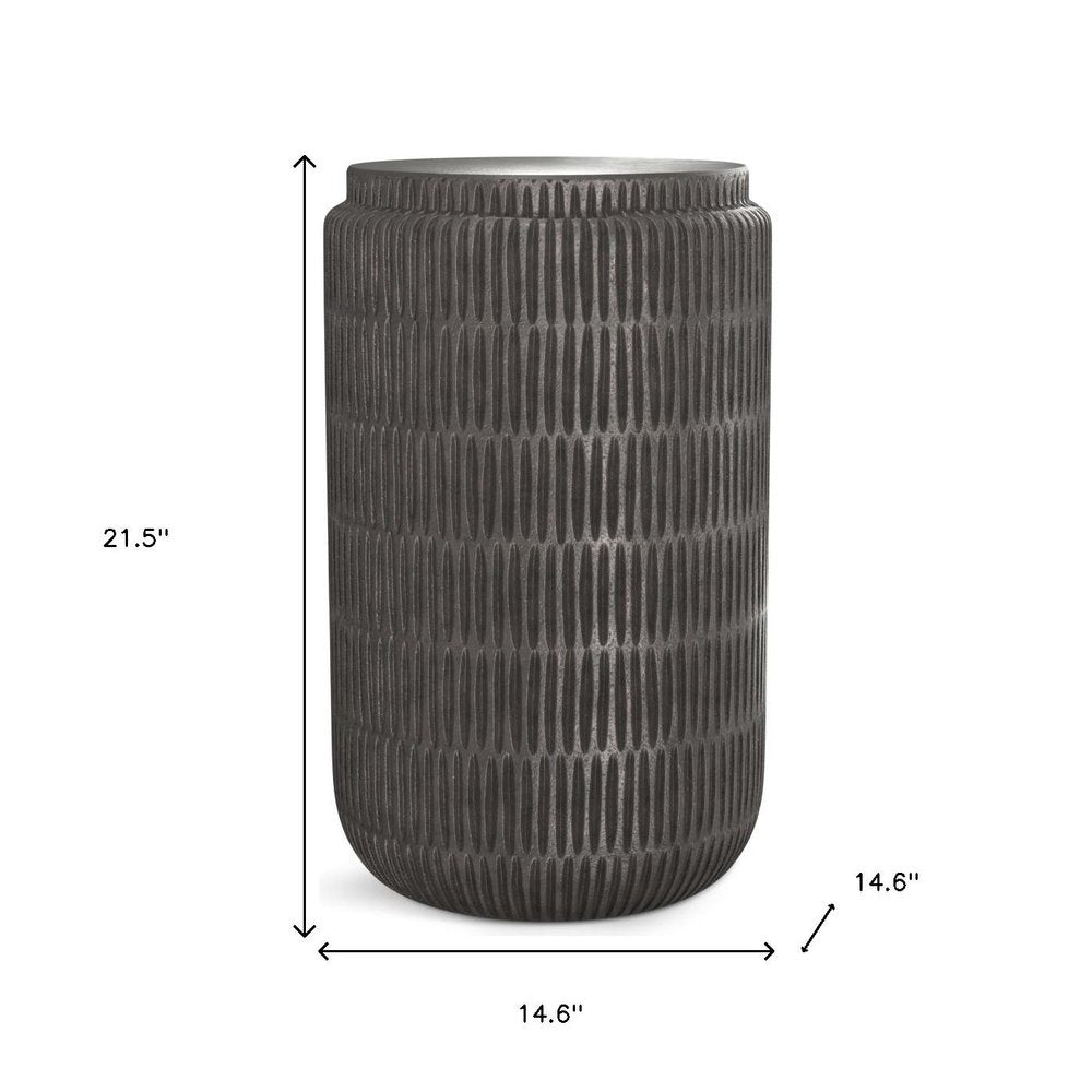 Graphite Aluminum Round Drum End Table - 22-inch