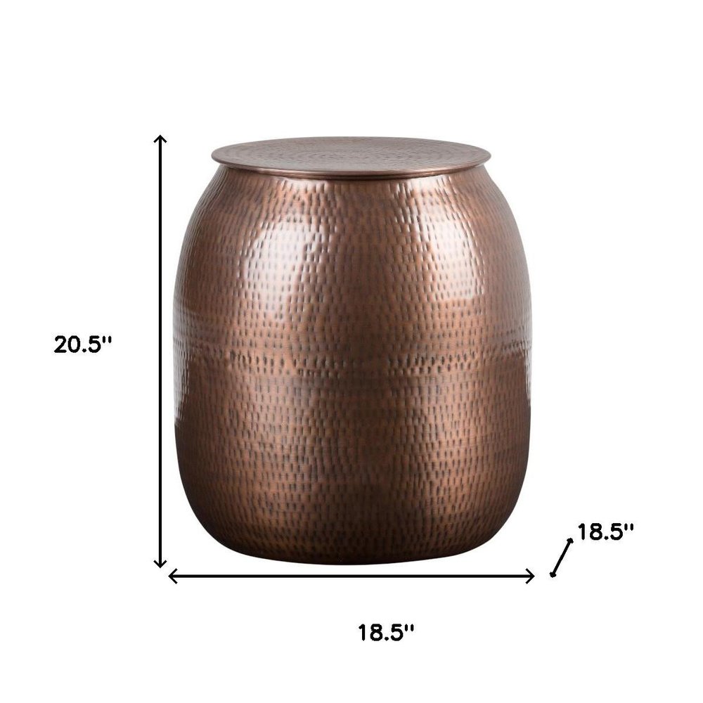 Copper Distressed Iron Round Drum End Table - 21-inch