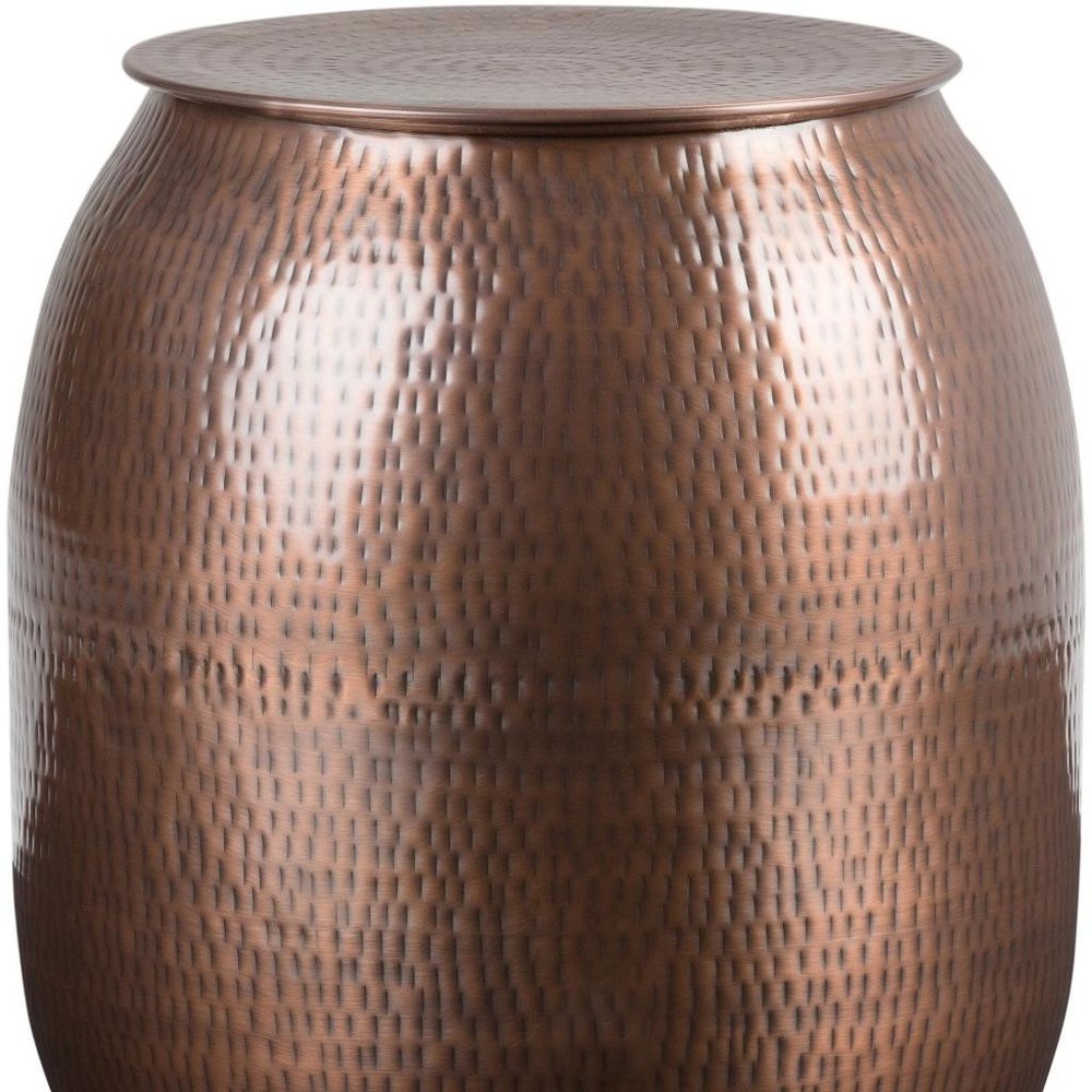 Copper Distressed Iron Round Drum End Table - 21-inch
