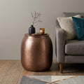 Copper Distressed Iron Round Drum End Table - 21-inch