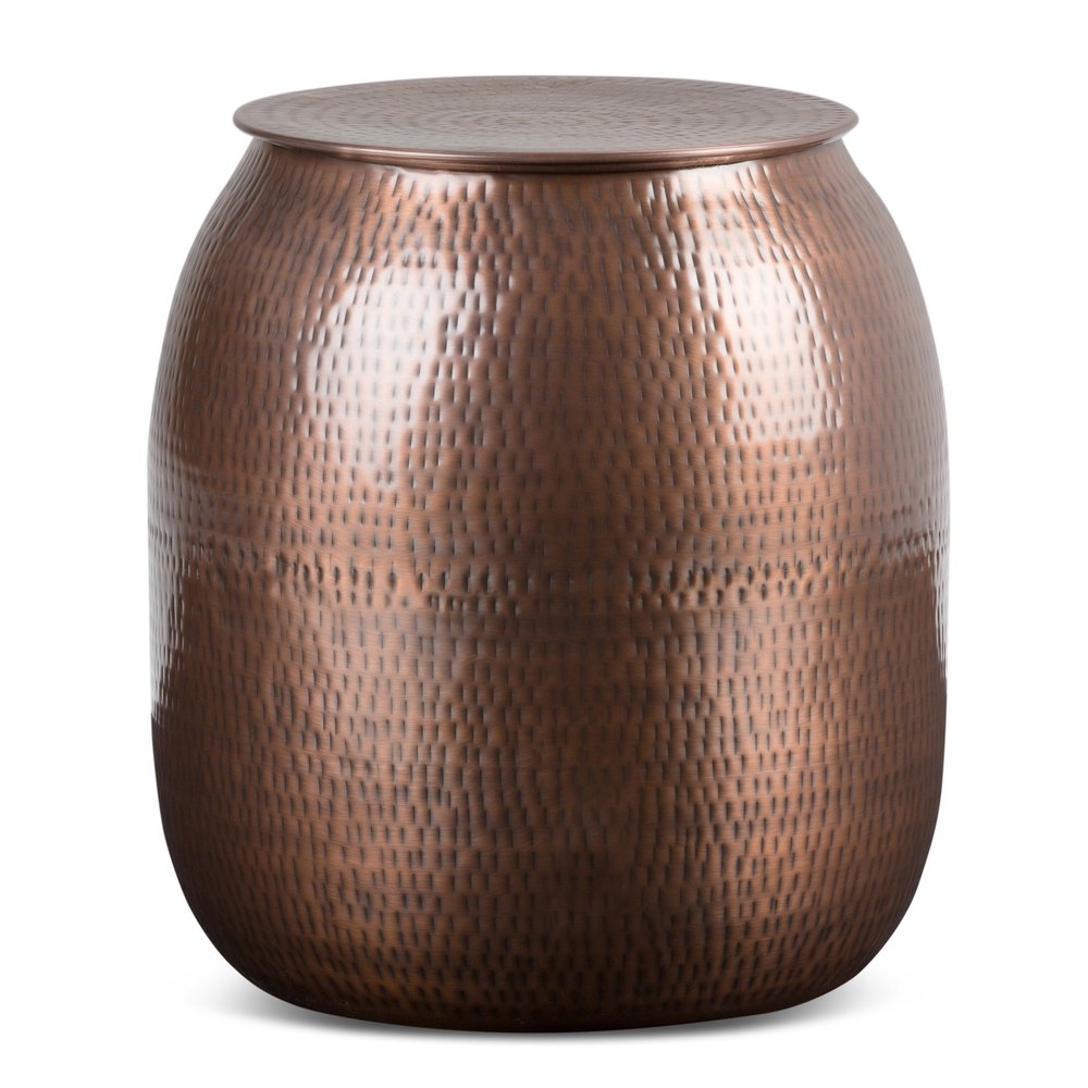 Copper Distressed Iron Round Drum End Table - 21-inch
